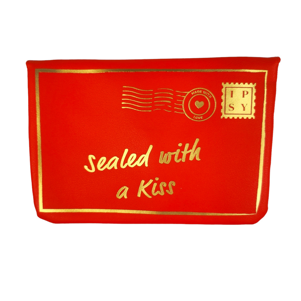 Ipsy Bag Red Gold Foil Metallic Mailing Envelope Snap Small Makeup Cosmetic
